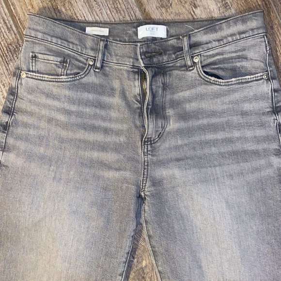 LOFT Frayed High Rise Jeans - Gray Wash - Picture 2 of 6